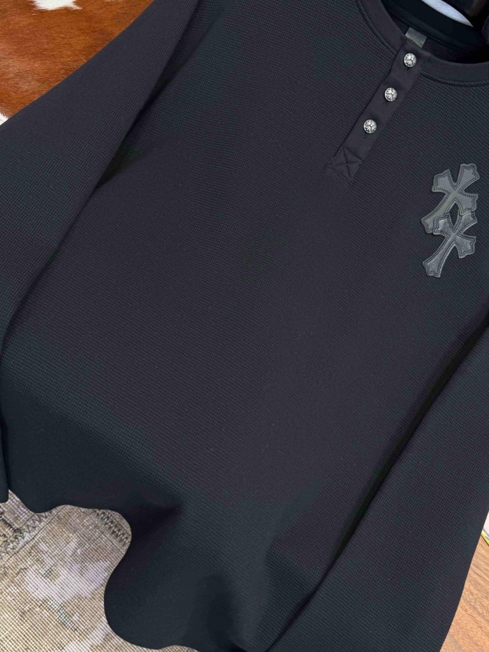 1:1 quality version Cotton Waffle Knit Cross Patch Crew Neck Long Sleeve Sweatshirt 2 colors 28938005