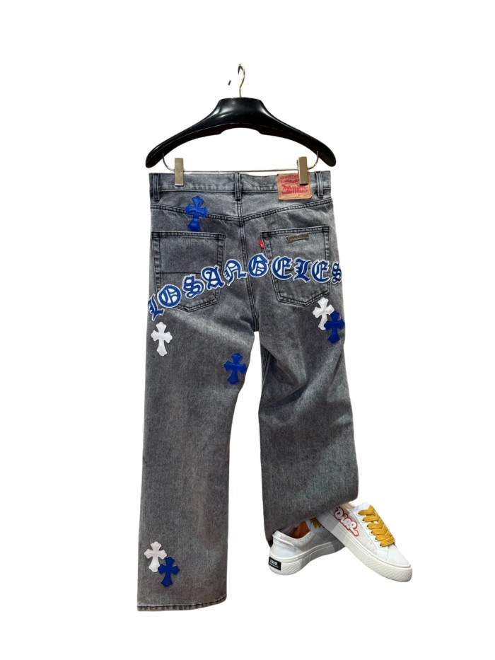 1:1 quality version  classic blue and white color scheme cross washed jeans 28959437