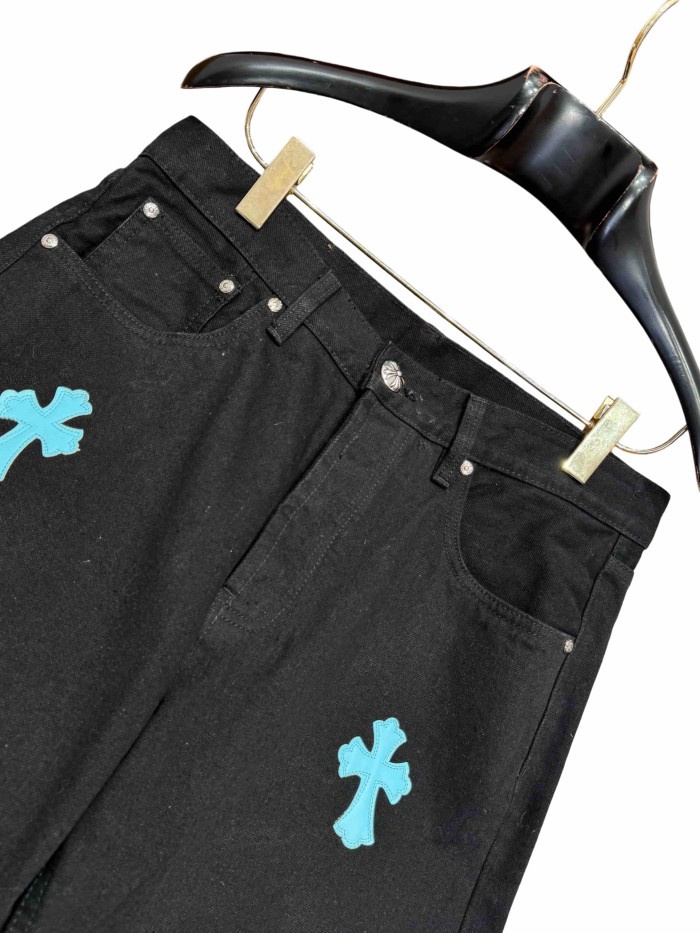 1:1 quality version  white & blue leather cross appliqué washed jeans 28959432