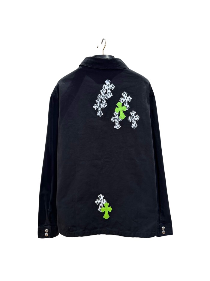 1:1 quality version green & white cross leather patches denim Vintage jacket 28959603