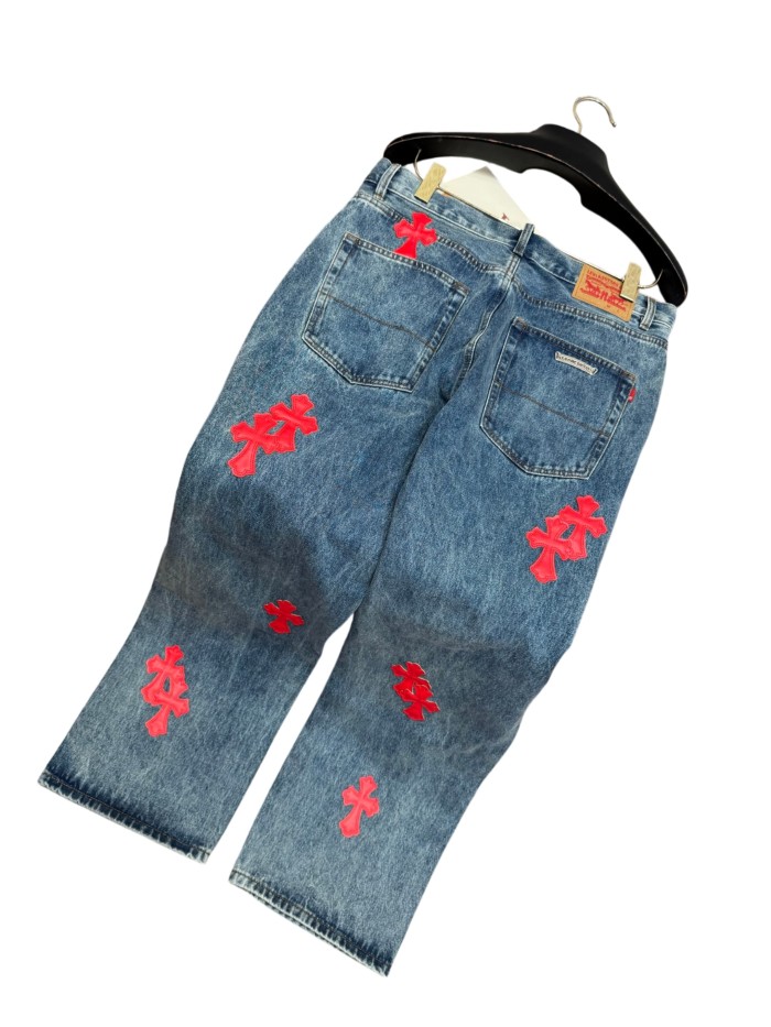 1:1 quality version  red cross leather appliqués washed jeans 28959518