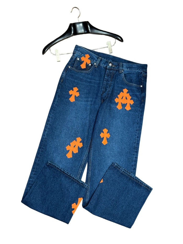 1:1 quality version  orange cross leather appliqués washed jeans 28959532