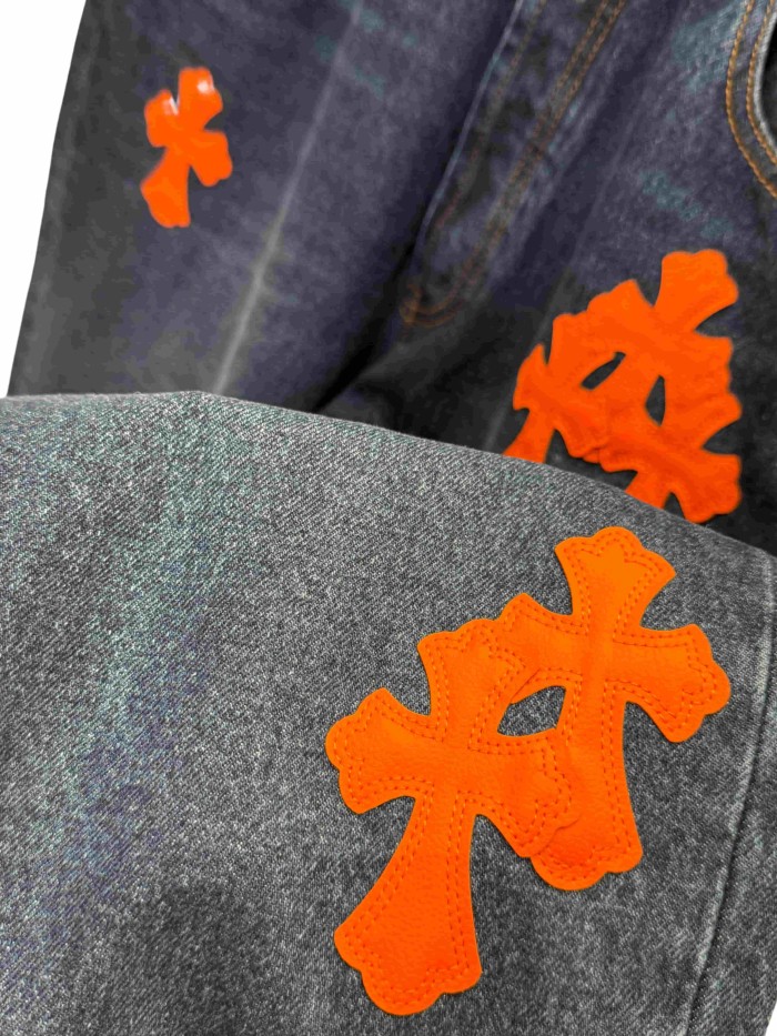 1:1 quality version  orange cross leather appliqués washed jeans 28959532