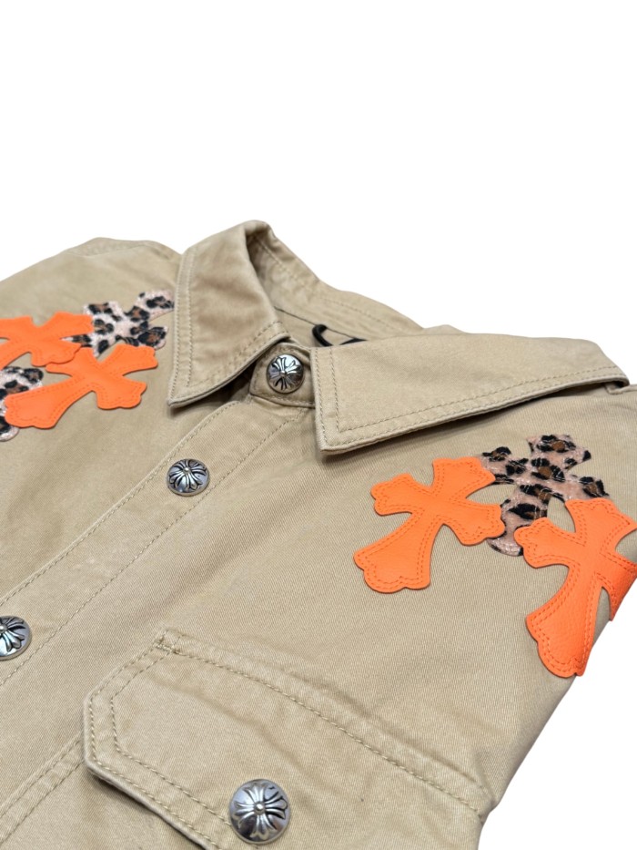 1:1 quality version orange Leopard print cross leather patches denim jacket 28959642