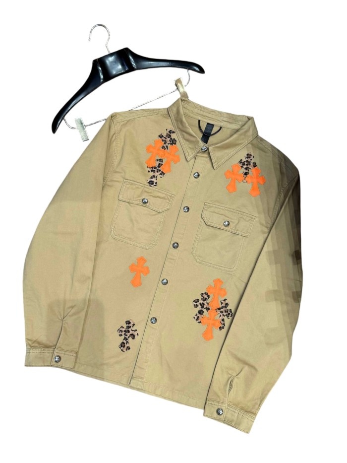 1:1 quality version orange Leopard print cross leather patches denim jacket 28959642