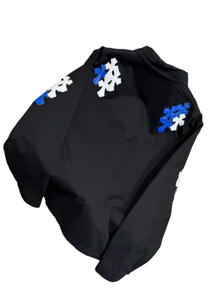 1:1 quality version blue & white cross leather patches denim Vintage jacket 28959626