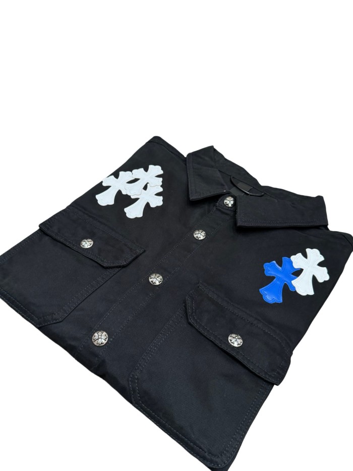 1:1 quality version blue & white cross leather patches denim Vintage jacket 28959626
