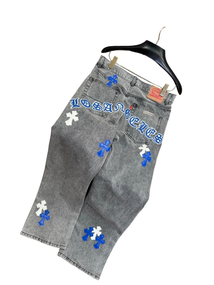 1:1 quality version  classic blue and white color scheme cross washed jeans 28959437