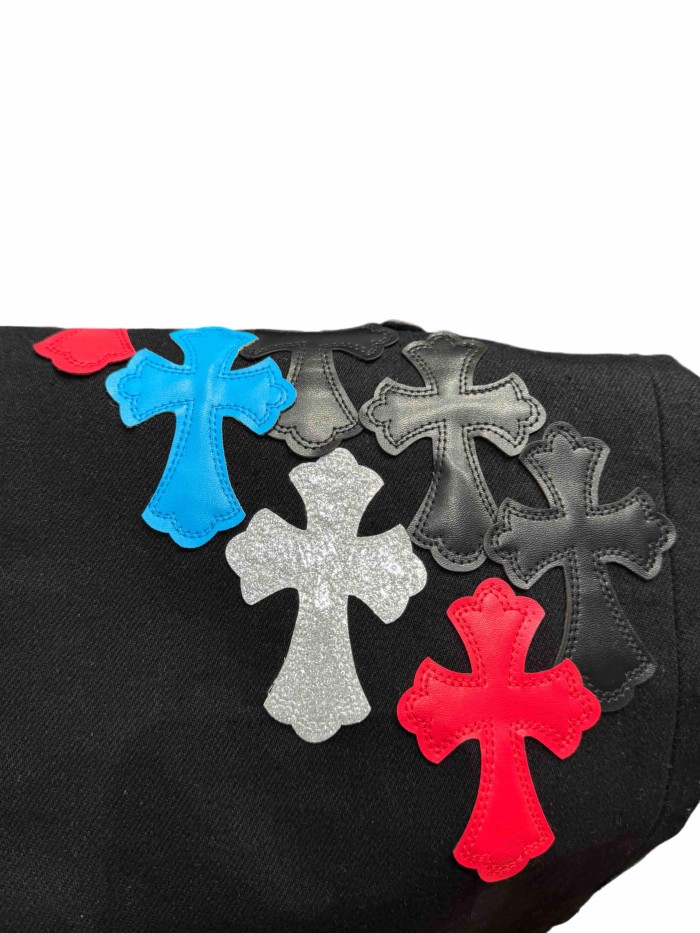 1:1 quality version  color-block cross appliqué glitter jeans 28959574