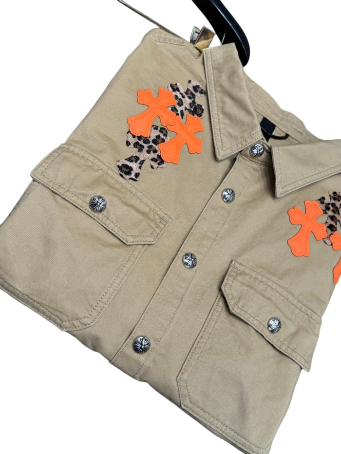 1:1 quality version orange Leopard print cross leather patches denim jacket 28959642