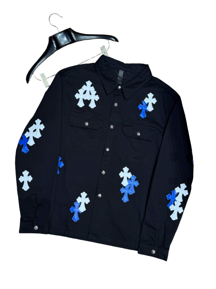 1:1 quality version blue & white cross leather patches denim Vintage jacket 28959626