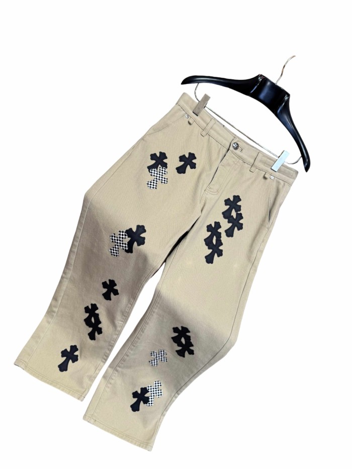 1:1 quality version  checkered pattern and black cross leather appliqués jeans 28959448