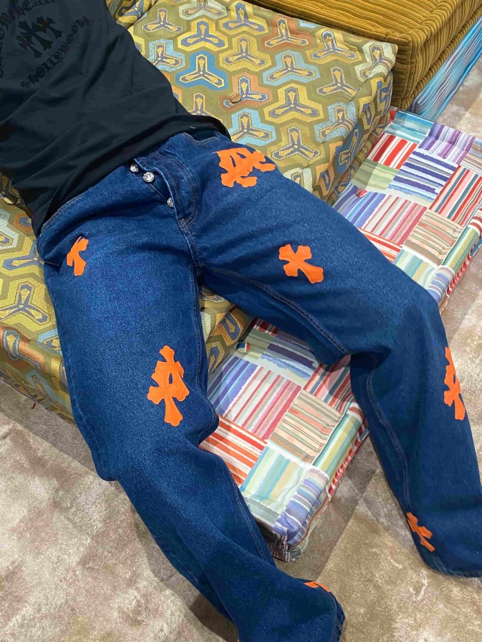 1:1 quality version  orange cross leather appliqués washed jeans 28959532