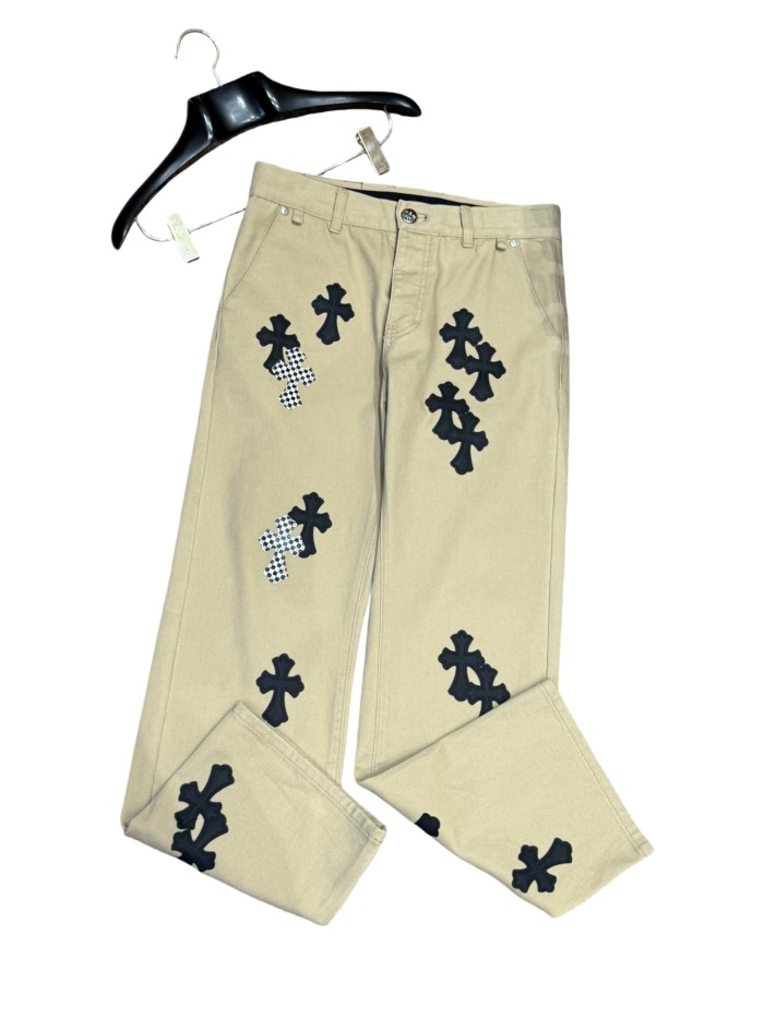 1:1 quality version  checkered pattern and black cross leather appliqués jeans 28959448