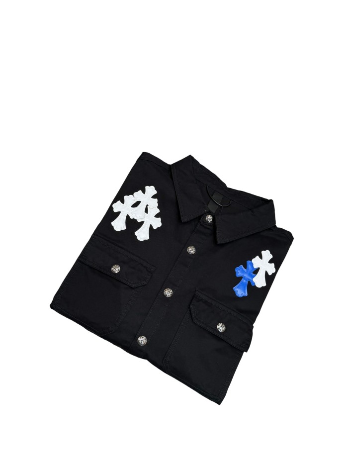 1:1 quality version blue & white cross leather patches denim Vintage jacket 28959626