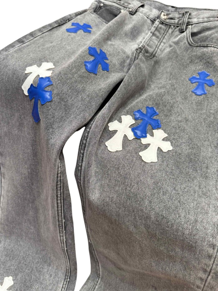 1:1 quality version  classic blue and white color scheme cross washed jeans 28959437