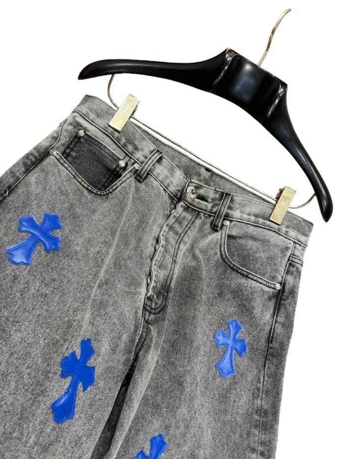 1:1 quality version  classic blue and white color scheme cross washed jeans 28959437