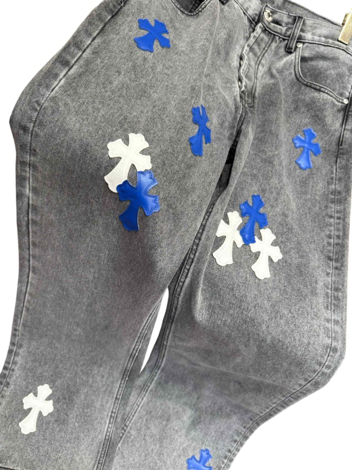 1:1 quality version  classic blue and white color scheme cross washed jeans 28959437