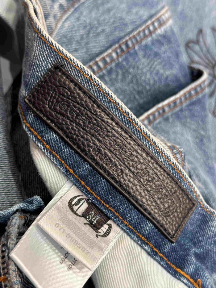1:1 quality version  black & purple color-block cross leather prints jeans 28959500