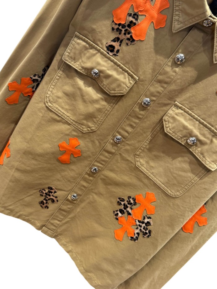 1:1 quality version orange Leopard print cross leather patches denim jacket 28959642
