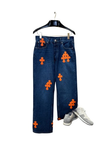 1:1 quality version  orange cross leather appliqués washed jeans 28959532