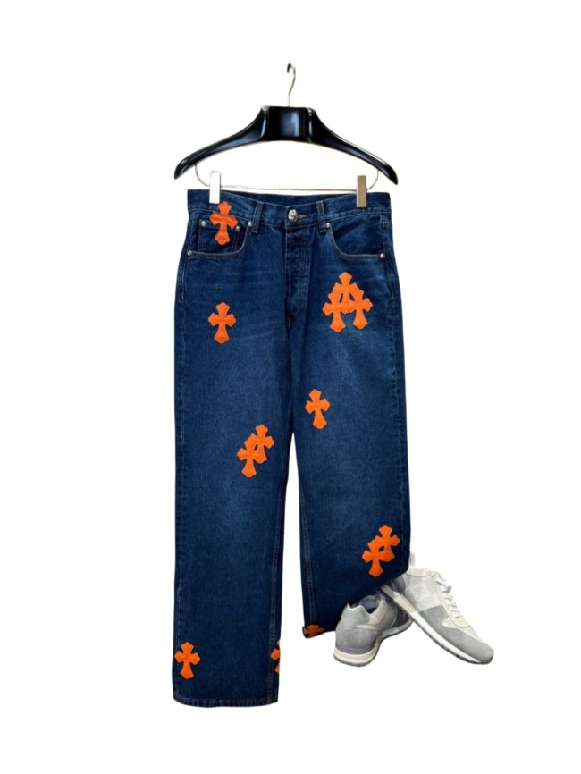 1:1 quality version  orange cross leather appliqués washed jeans 28959532