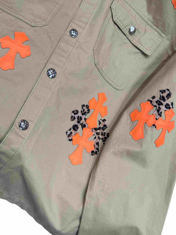 1:1 quality version orange Leopard print cross leather patches denim jacket 28959642