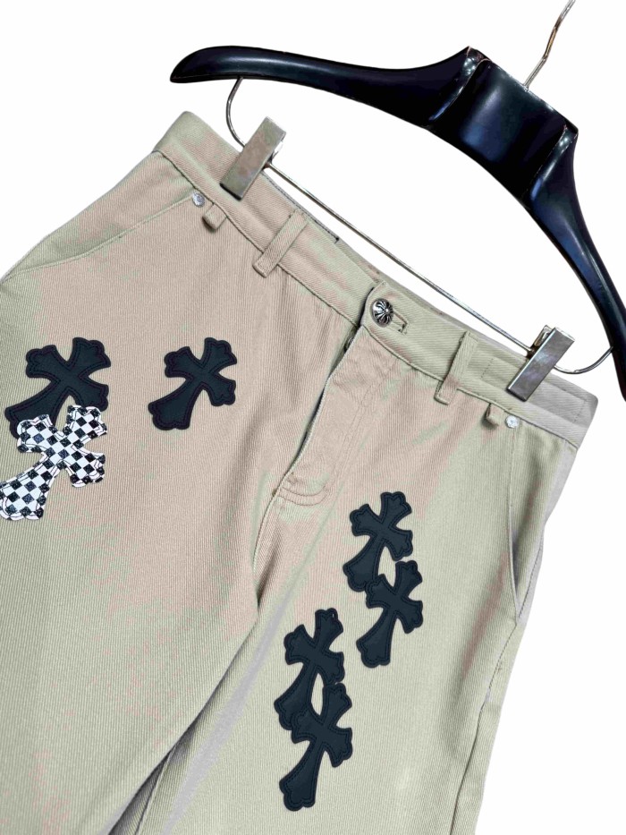 1:1 quality version  checkered pattern and black cross leather appliqués jeans 28959448