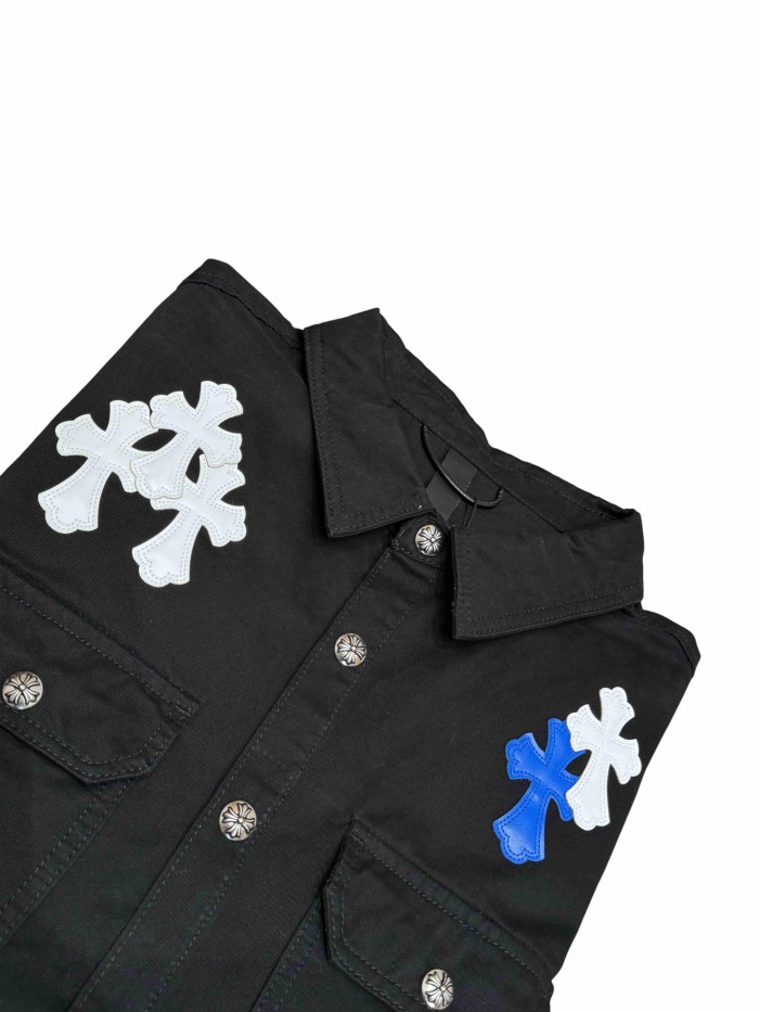1:1 quality version blue & white cross leather patches denim Vintage jacket 28959626