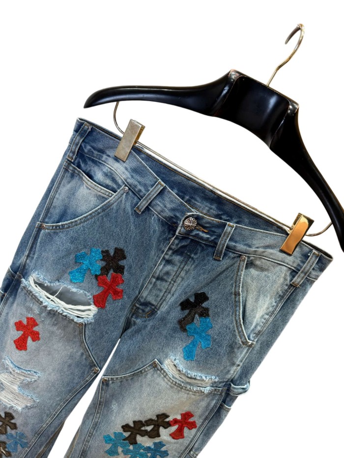 1:1 quality version  colored glitter cross distressed vintage washed jeans 28959375