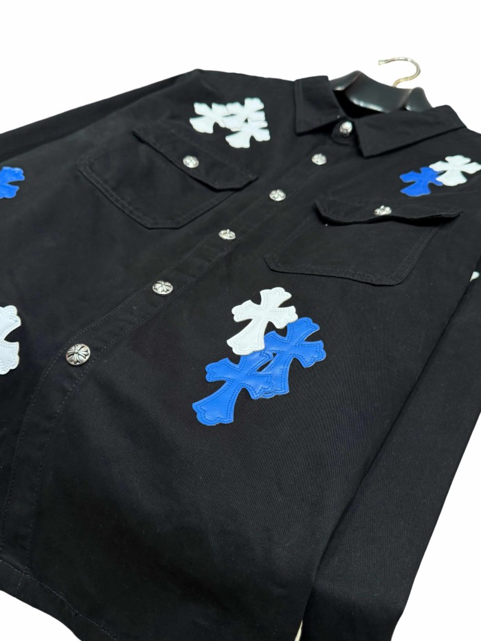 1:1 quality version blue & white cross leather patches denim Vintage jacket 28959626