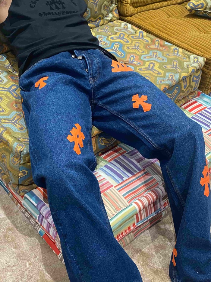1:1 quality version  orange cross leather appliqués washed jeans 28959532