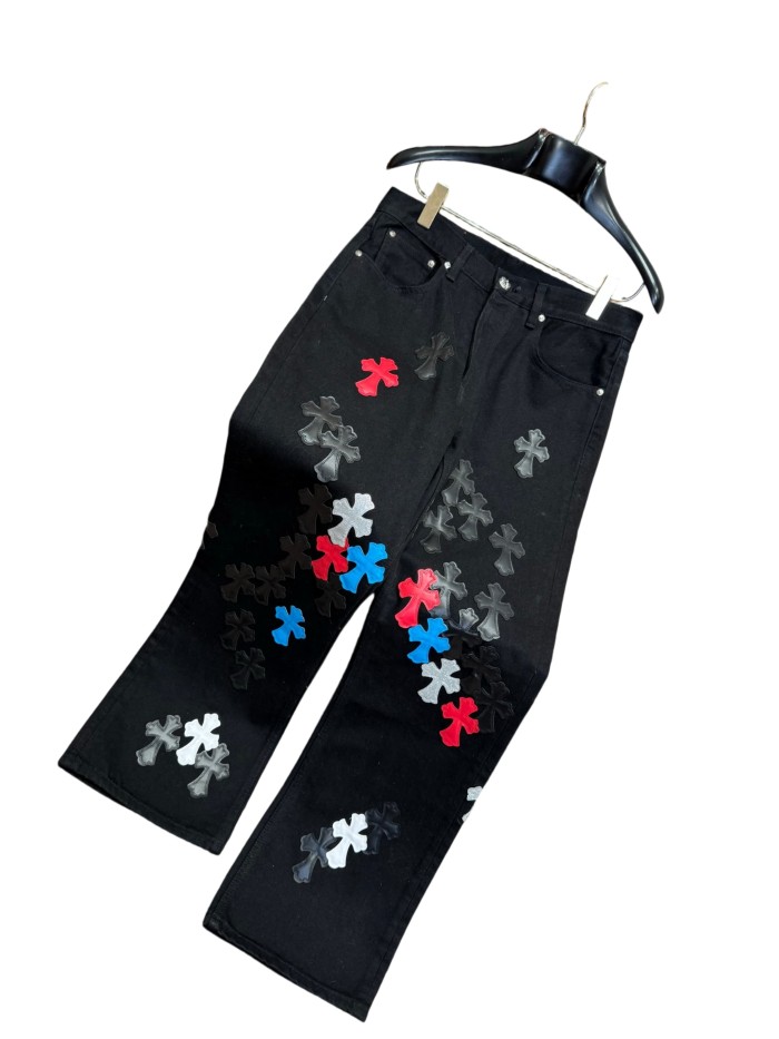 1:1 quality version  color-block cross appliqué glitter jeans 28959574