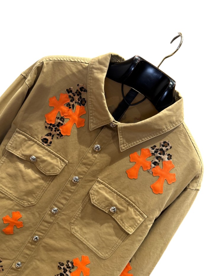 1:1 quality version orange Leopard print cross leather patches denim jacket 28959642