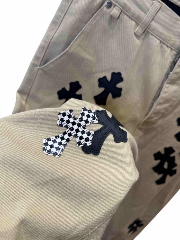 1:1 quality version  checkered pattern and black cross leather appliqués jeans 28959448