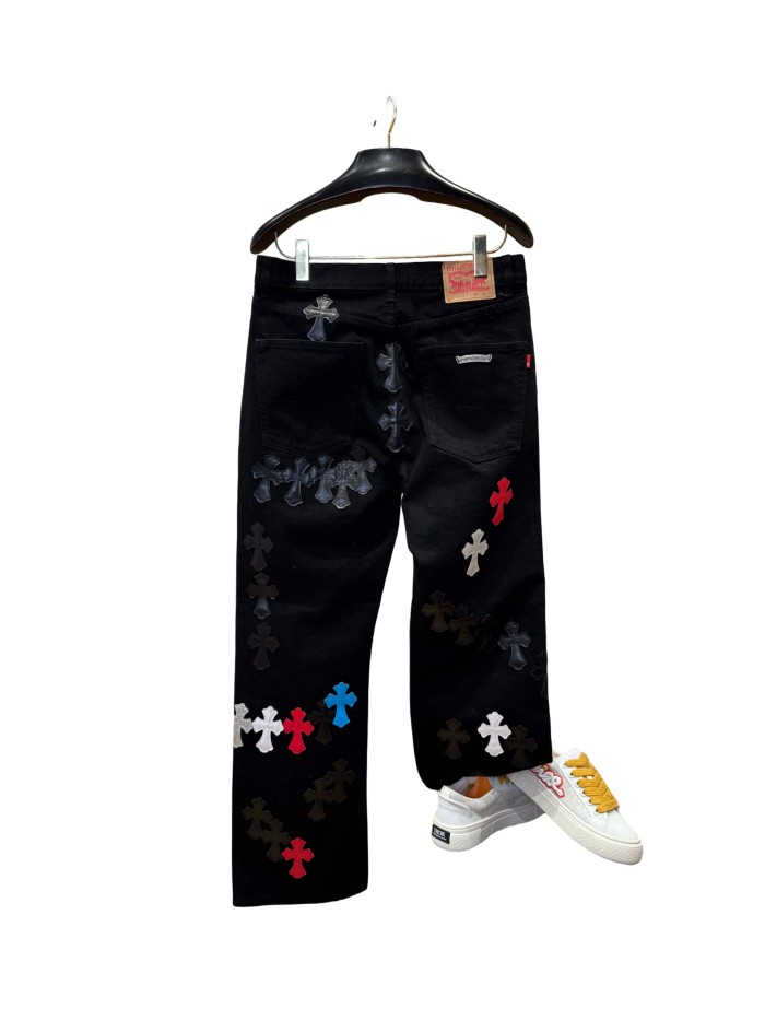 1:1 quality version  color-block cross appliqué glitter jeans 28959574
