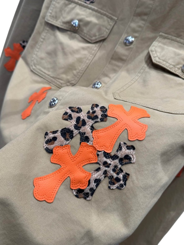 1:1 quality version orange Leopard print cross leather patches denim jacket 28959642