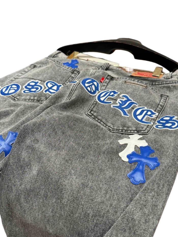 1:1 quality version  classic blue and white color scheme cross washed jeans 28959437
