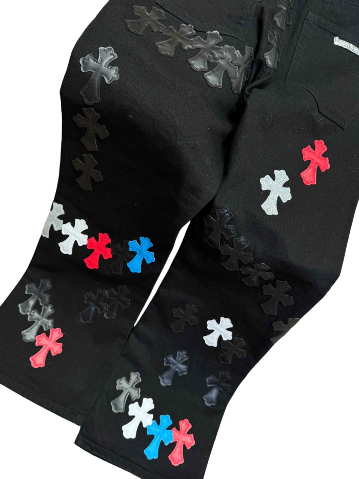 1:1 quality version  color-block cross appliqué glitter jeans 28959574
