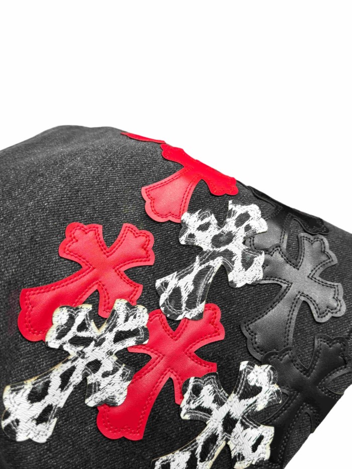 1:1 quality version  leopard print, flame and cross motifs heavy-duty jeans 28959669