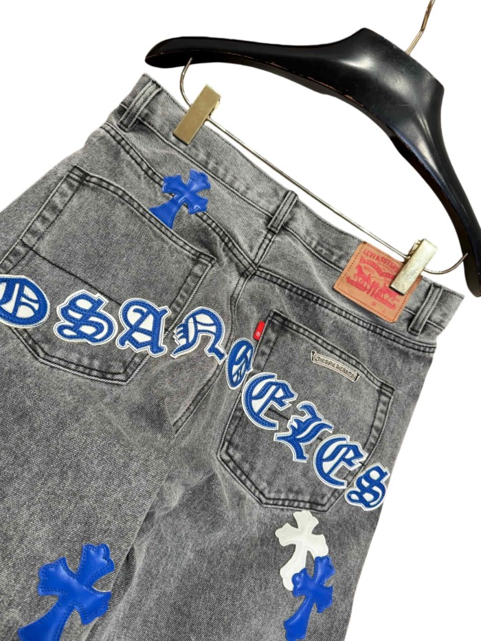 1:1 quality version  classic blue and white color scheme cross washed jeans 28959437