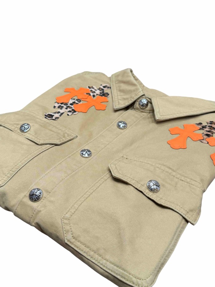 1:1 quality version orange Leopard print cross leather patches denim jacket 28959642
