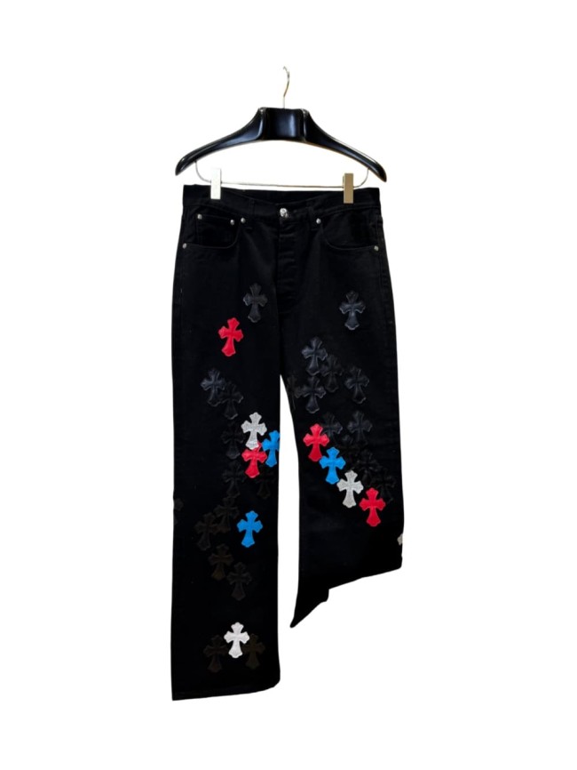 1:1 quality version  color-block cross appliqué glitter jeans 28959574