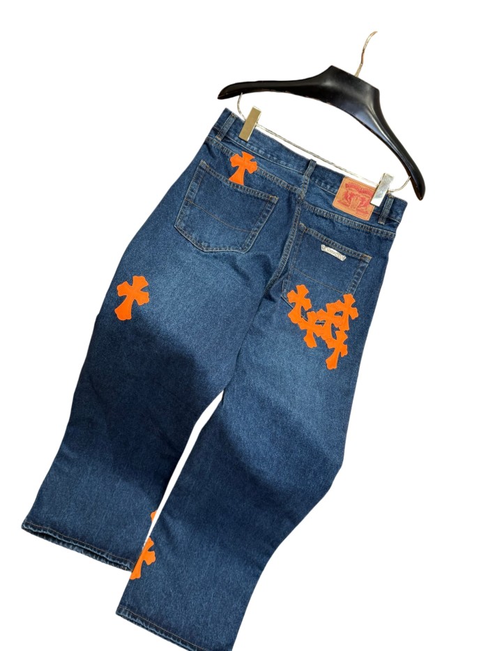 1:1 quality version  orange cross leather appliqués washed jeans 28959532