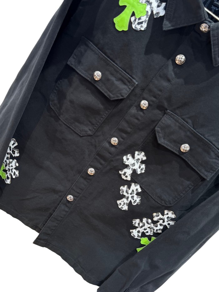 1:1 quality version green & white cross leather patches denim Vintage jacket 28959603