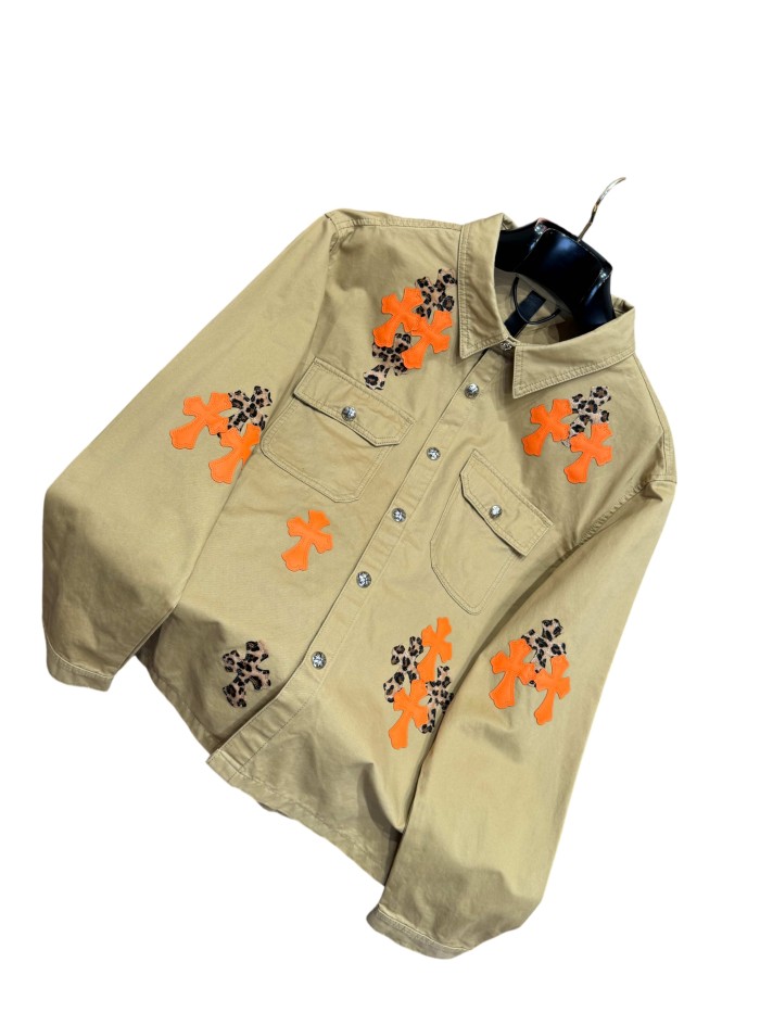 1:1 quality version orange Leopard print cross leather patches denim jacket 28959642