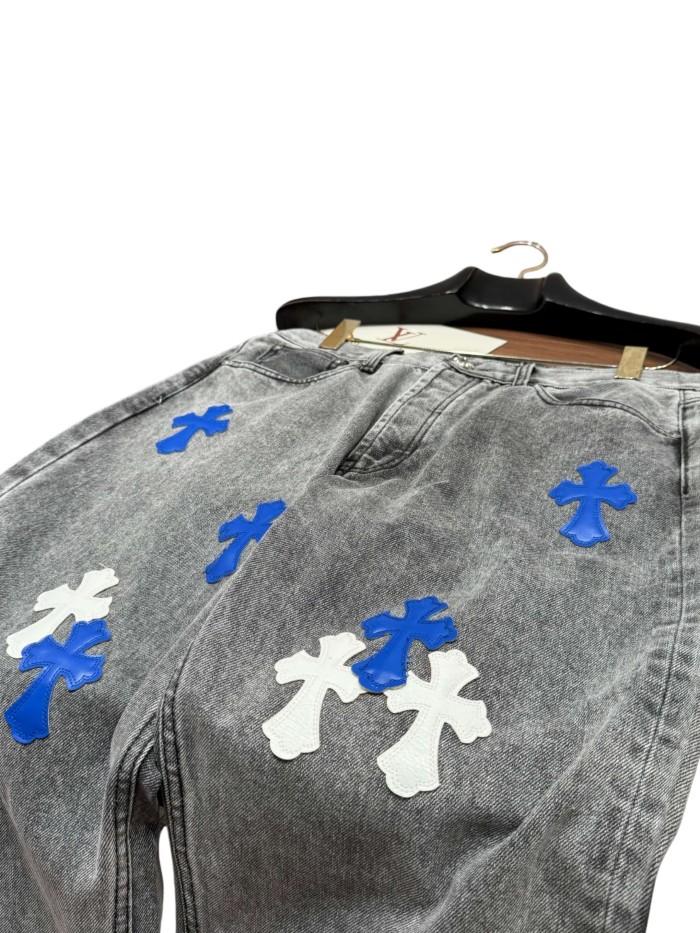 1:1 quality version  classic blue and white color scheme cross washed jeans 28959437