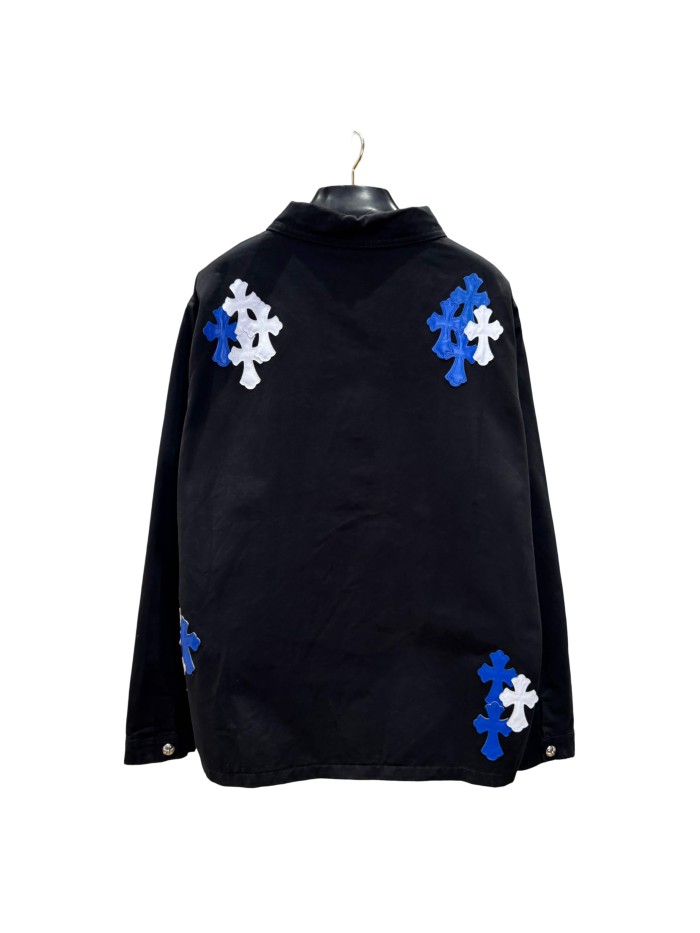 1:1 quality version blue & white cross leather patches denim Vintage jacket 28959626