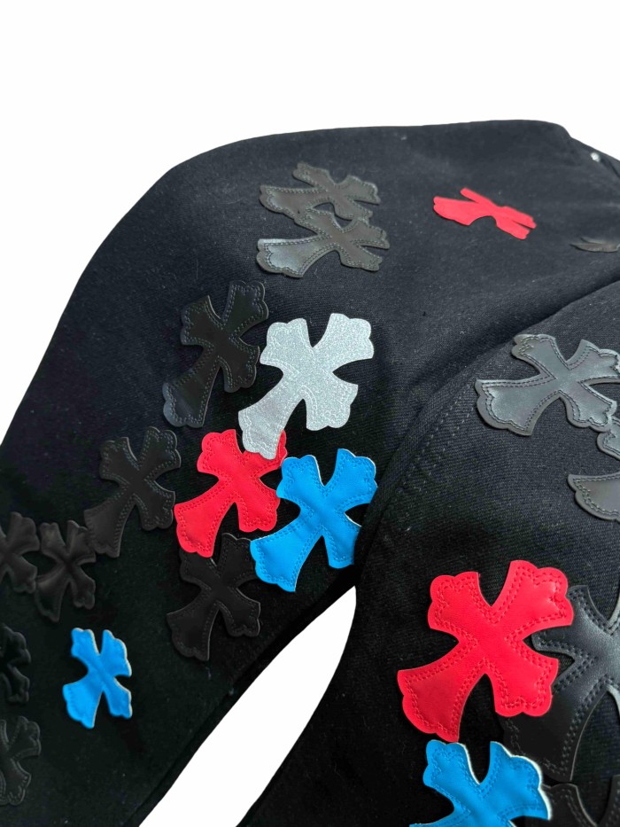 1:1 quality version  color-block cross appliqué glitter jeans 28959574