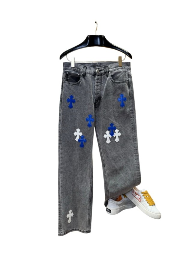 1:1 quality version  classic blue and white color scheme cross washed jeans 28959437